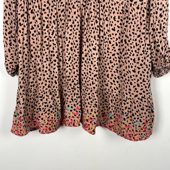 Savanna Jane Leopard Print Boho Embroidered Womens 1X Long Sleeve Pleasant Dress - Picture 2 of 9